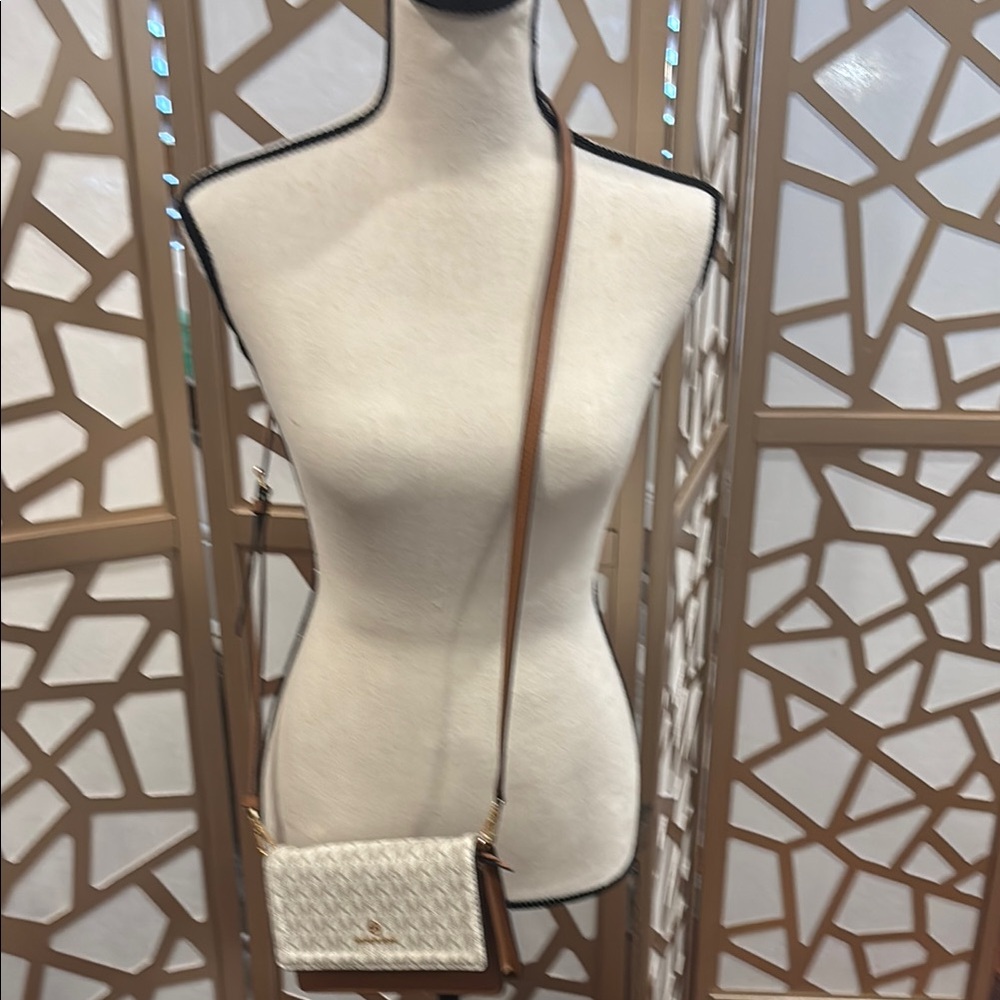 Michael Kors White and Brown Crossbody Bag